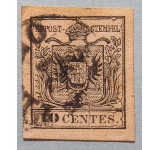 Stamps Austria - Lombardy Venetia 1850 |10 Centes, Black | SC#3 